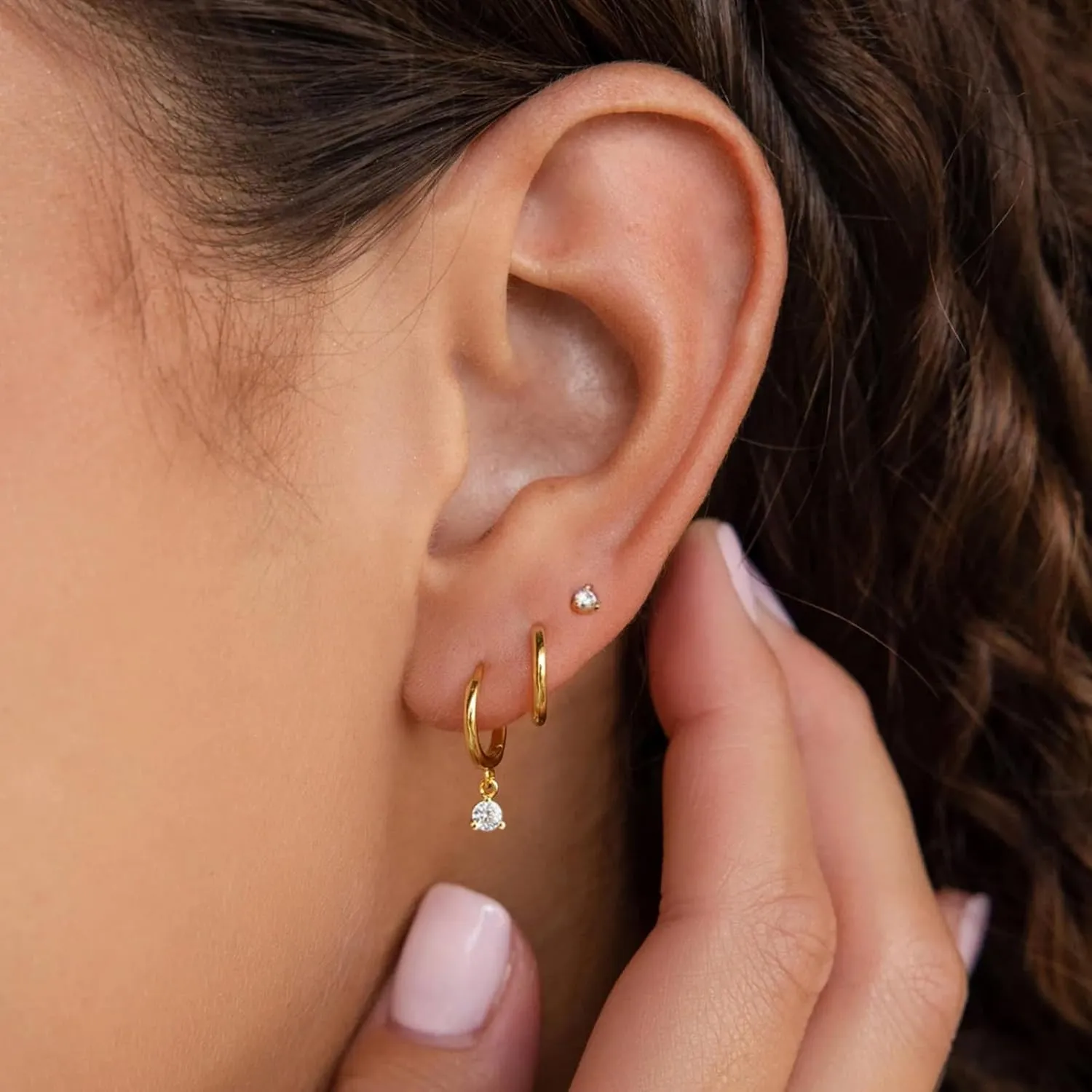 Gold Earrings Set for Women, 14K Gold Plated Stud and Cartilage Earring Sets for Multiple Piercing, Hypoallergenic Stackable Small Gold Huggie Hoop Earrings for Women Jewelry