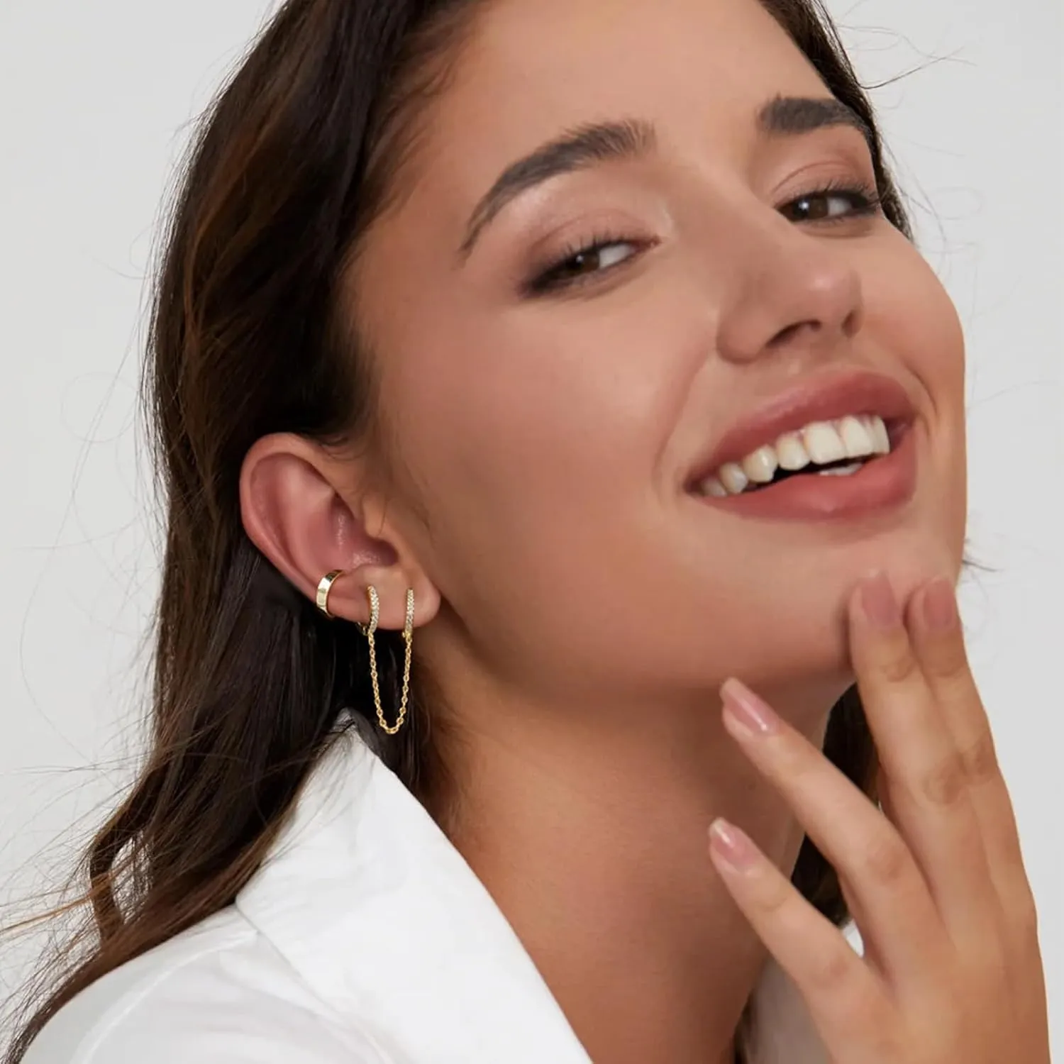 Gold Earrings Set for Women, 14K Gold Plated Stud and Cartilage Earring Sets for Multiple Piercing, Hypoallergenic Stackable Small Gold Huggie Hoop Earrings for Women Jewelry