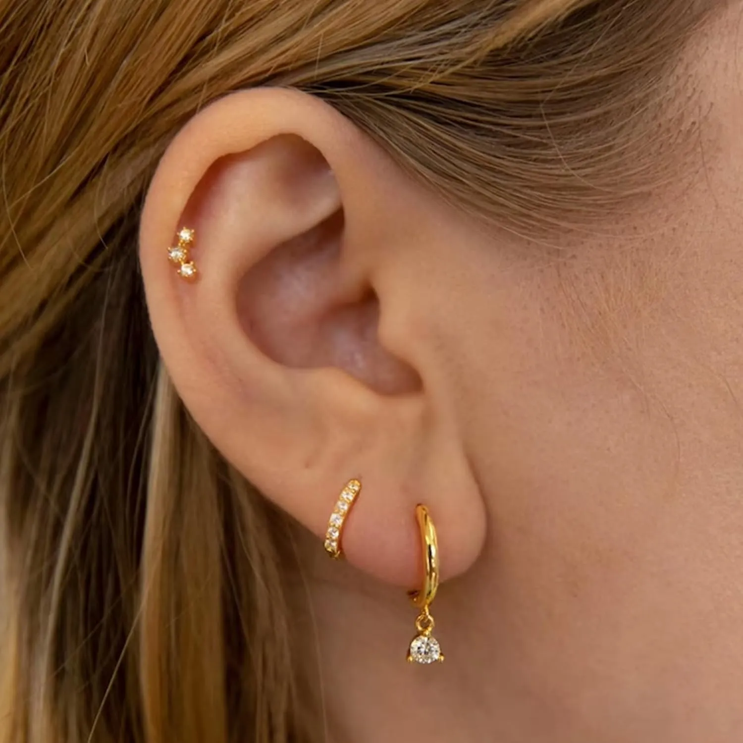 Gold Earrings Set for Women, 14K Gold Plated Stud and Cartilage Earring Sets for Multiple Piercing, Hypoallergenic Stackable Small Gold Huggie Hoop Earrings for Women Jewelry