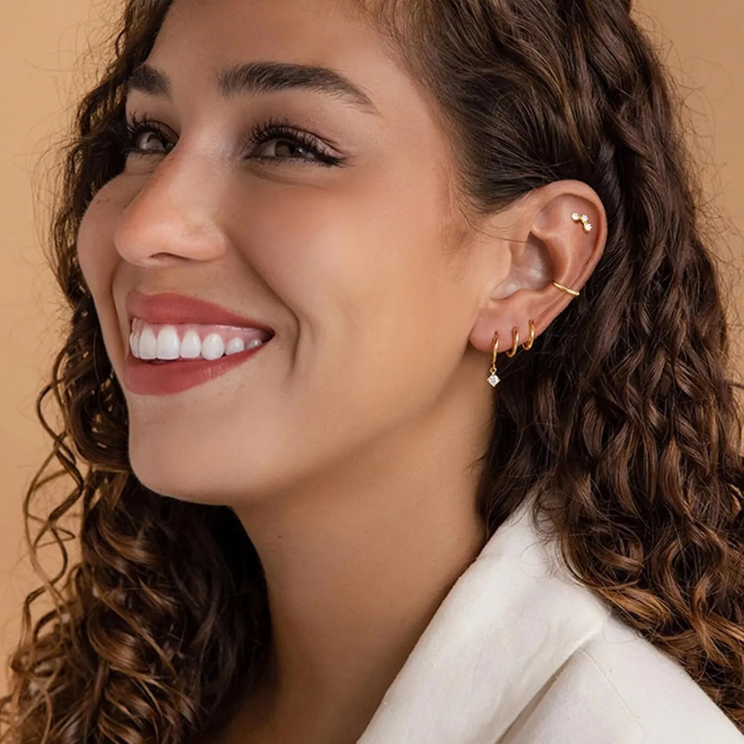 Gold Earrings Set for Women, 14K Gold Plated Stud and Cartilage Earring Sets for Multiple Piercing, Hypoallergenic Stackable Small Gold Huggie Hoop Earrings for Women Jewelry