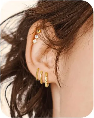 Gold Earrings Small Hoop Women - 14K Gold Plated Gold Hoop Earrings Studs Earrings for Women Tiny Hypoallergenic Lightweight Dainty Minimalist Ball Earrings Pack