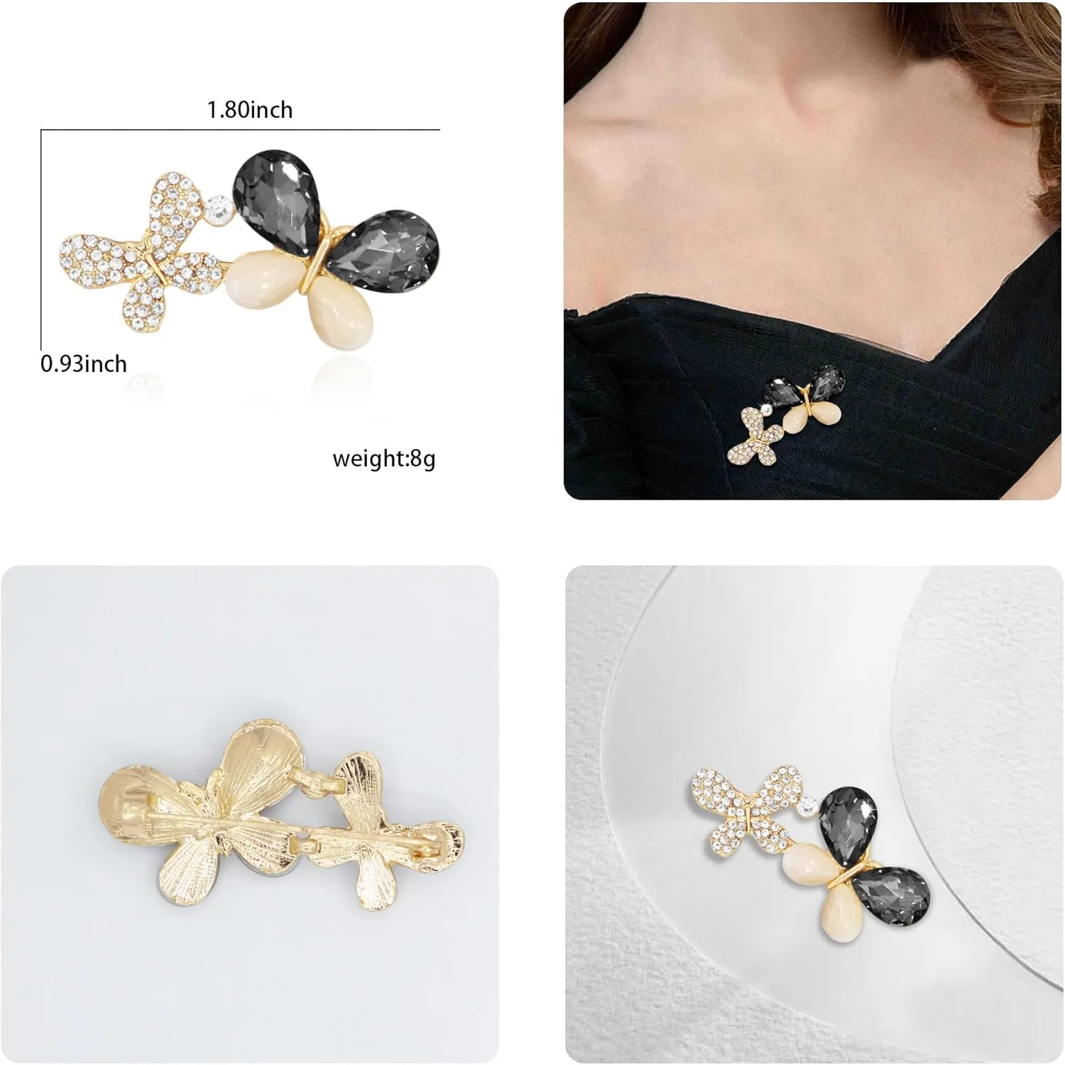 Gold Enamel Crystal Butterfly Brooches for Womne Elegant Rhinestone Pearl Animal Brooch Pins Fashion Jewelry Brooch pin Accessories for Women Gift