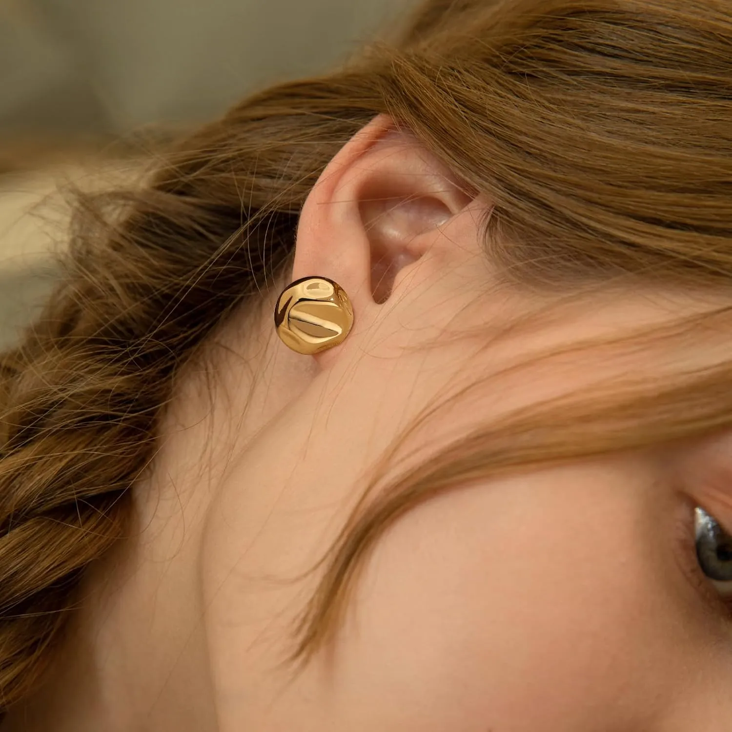 Gold Geometric Stud Earrings Chunky Statement Earrings for Women Irregular Crumpled Square Half-ball Triangle Heart Stud Earrings Jewelry Gifts
