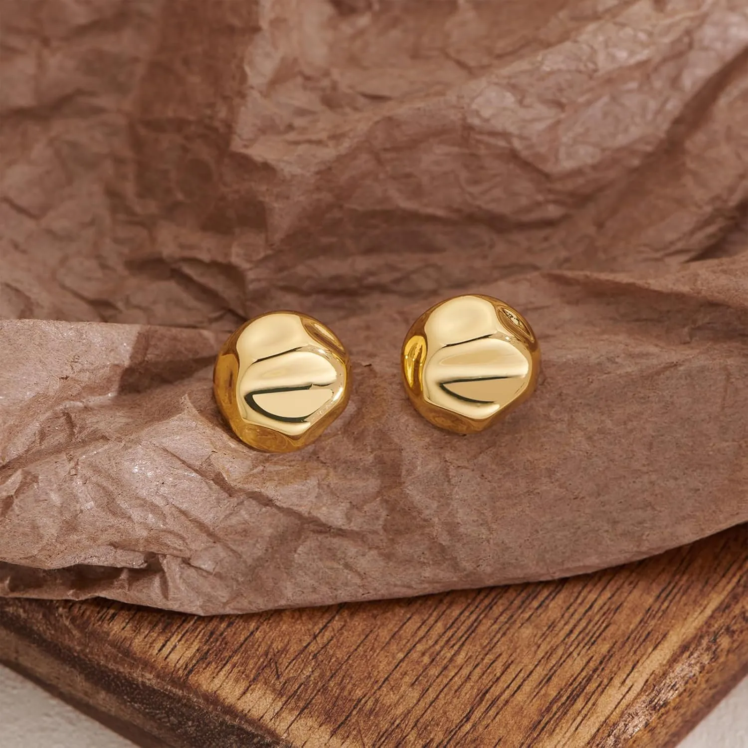 Gold Geometric Stud Earrings Chunky Statement Earrings for Women Irregular Crumpled Square Half-ball Triangle Heart Stud Earrings Jewelry Gifts