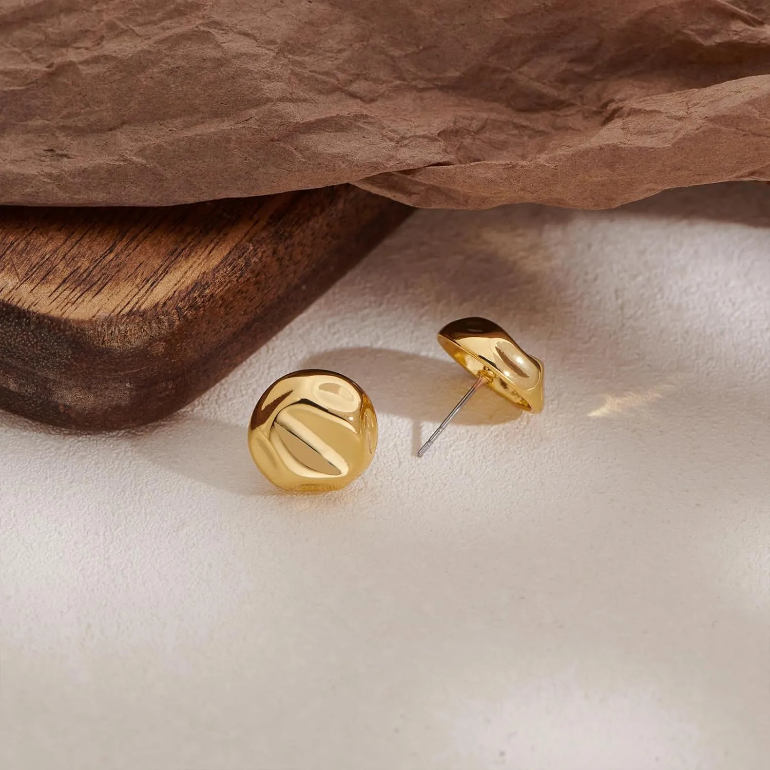 Gold Geometric Stud Earrings Chunky Statement Earrings for Women Irregular Crumpled Square Half-ball Triangle Heart Stud Earrings Jewelry Gifts