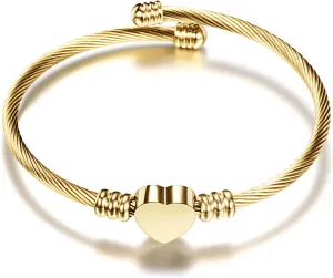 Gold Heart Cuff Bangle Bracelets for Women Stylish Fine Stainless Steel Cable Cuff Bracelet Stainless Steel Adjustable Link Bracelets Valentine Day Jewelry