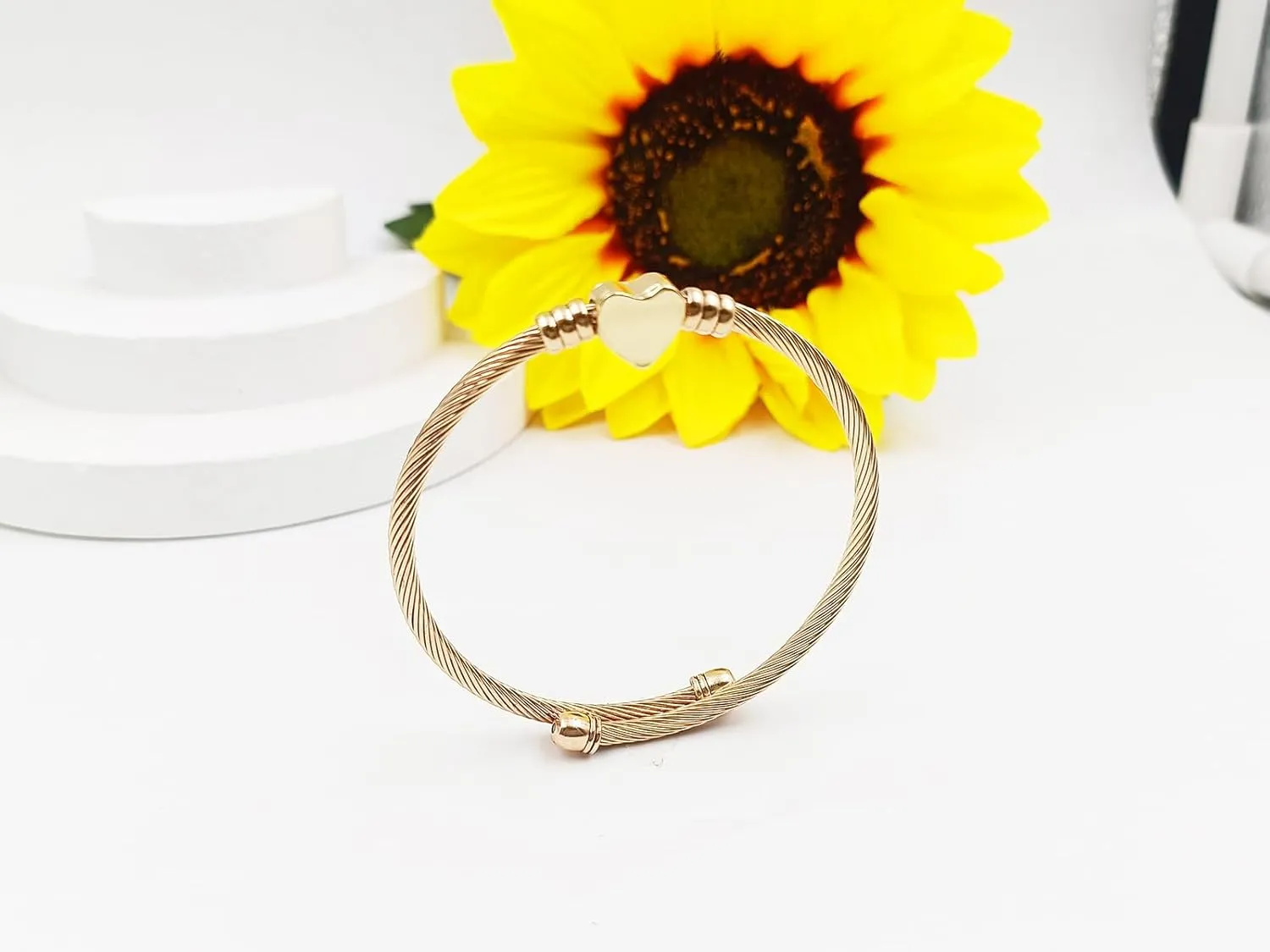 Gold Heart Cuff Bangle Bracelets for Women Stylish Fine Stainless Steel Cable Cuff Bracelet Stainless Steel Adjustable Link Bracelets Valentine Day Jewelry