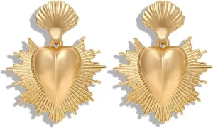 Gold Heart Drop Earrings for Women Chunky Heart Drop Earrings Boho Shell Earrings Heart Statement Earrings Valentine's Day Gift