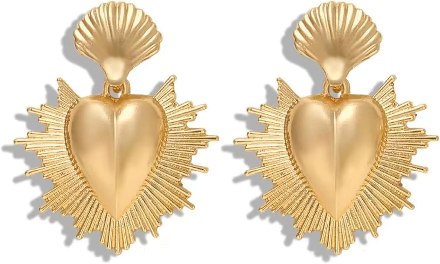 Gold Heart Drop Earrings for Women Chunky Heart Drop Earrings Boho Shell Earrings Heart Statement Earrings Valentine's Day Gift