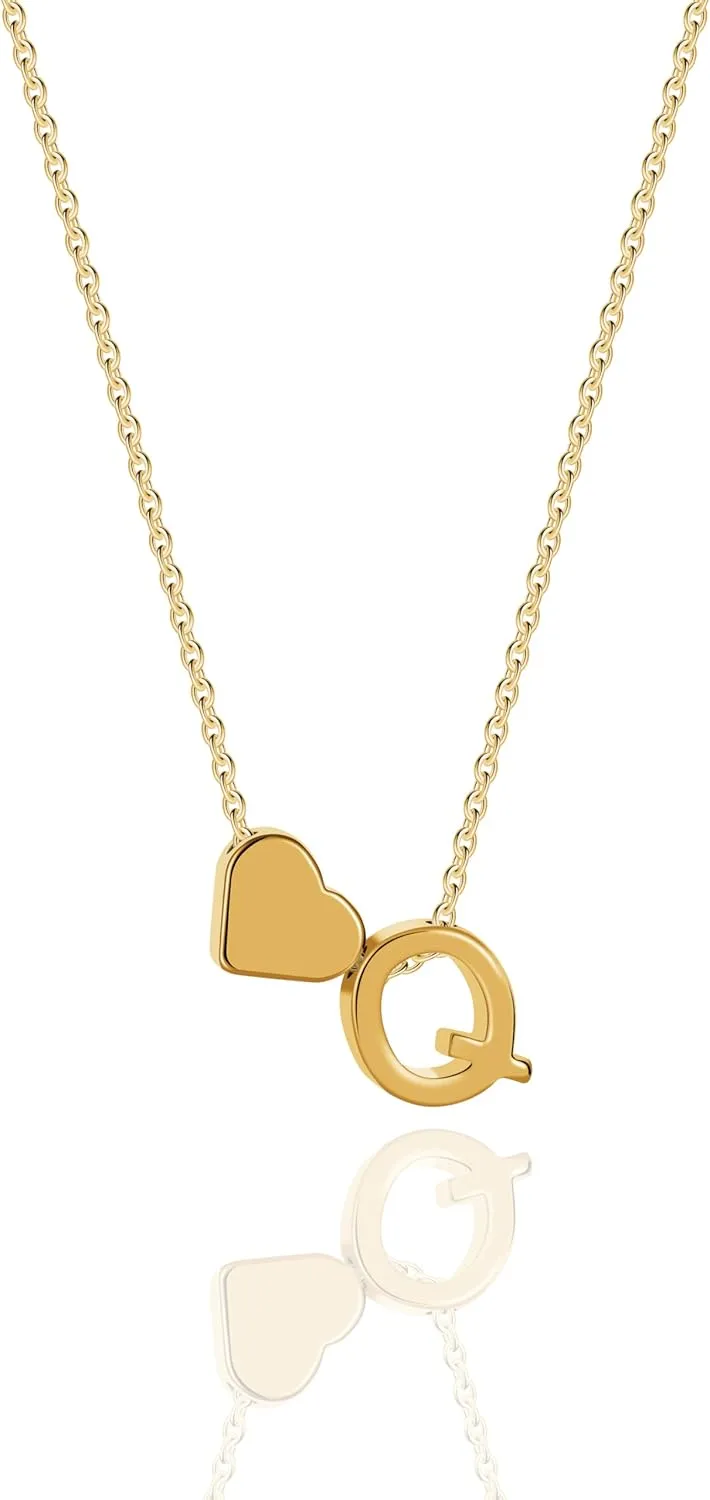 Gold Heart Initial Necklace for Women, 18K Real Gold Plated Heart Initial A-Z Necklace Dainty Heart Necklaces Tiny Gold Initial Necklaces Birthday Gifts for Women Jewelry