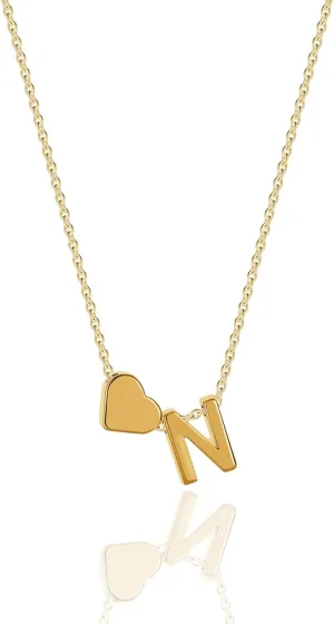 Gold Heart Initial Necklace for Women, 18K Real Gold Plated Heart Initial A-Z Necklace Dainty Heart Necklaces Tiny Gold Initial Necklaces Birthday Gifts for Women Jewelry