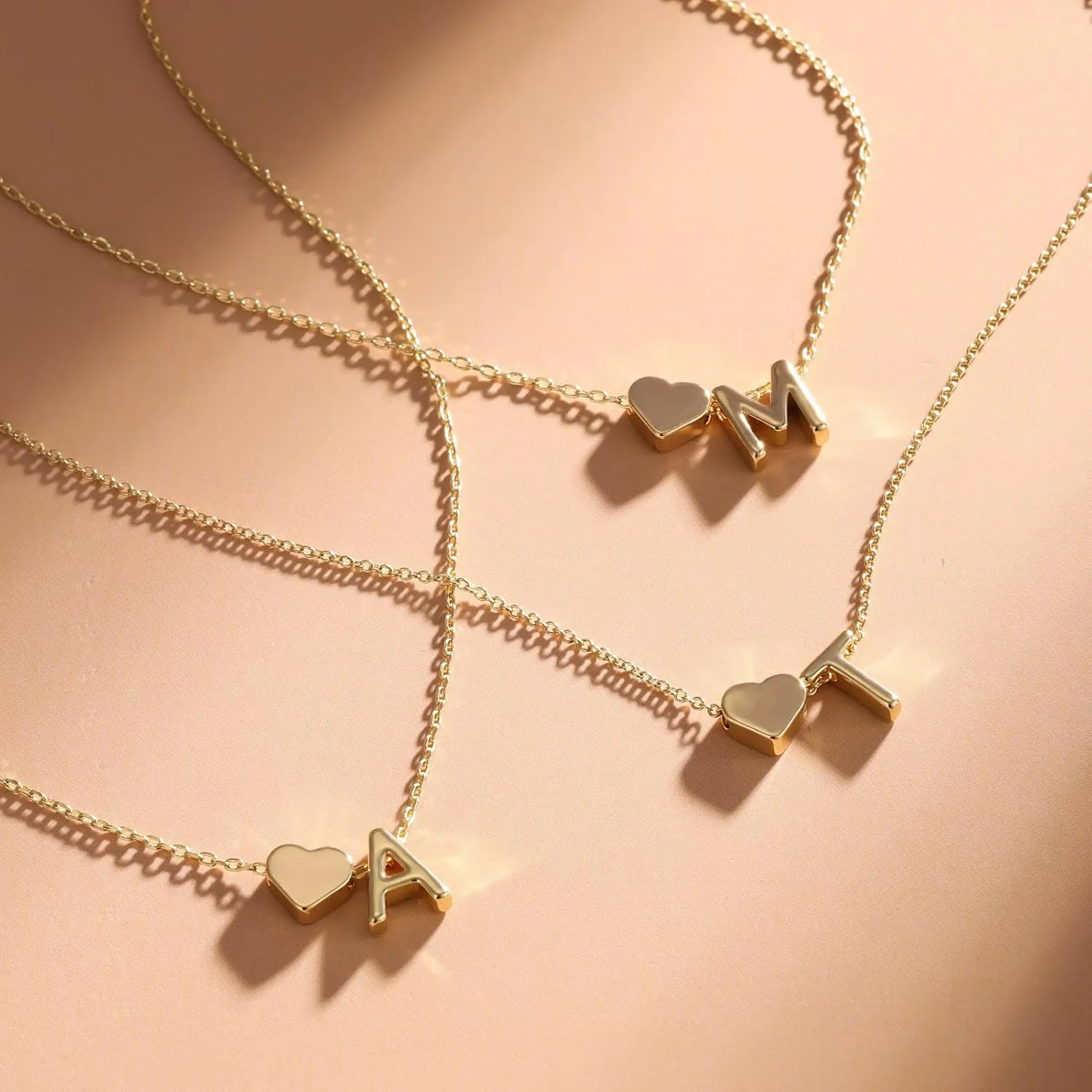 Gold Heart Initial Necklace for Women, 18K Real Gold Plated Heart Initial A-Z Necklace Dainty Heart Necklaces Tiny Gold Initial Necklaces Birthday Gifts for Women Jewelry