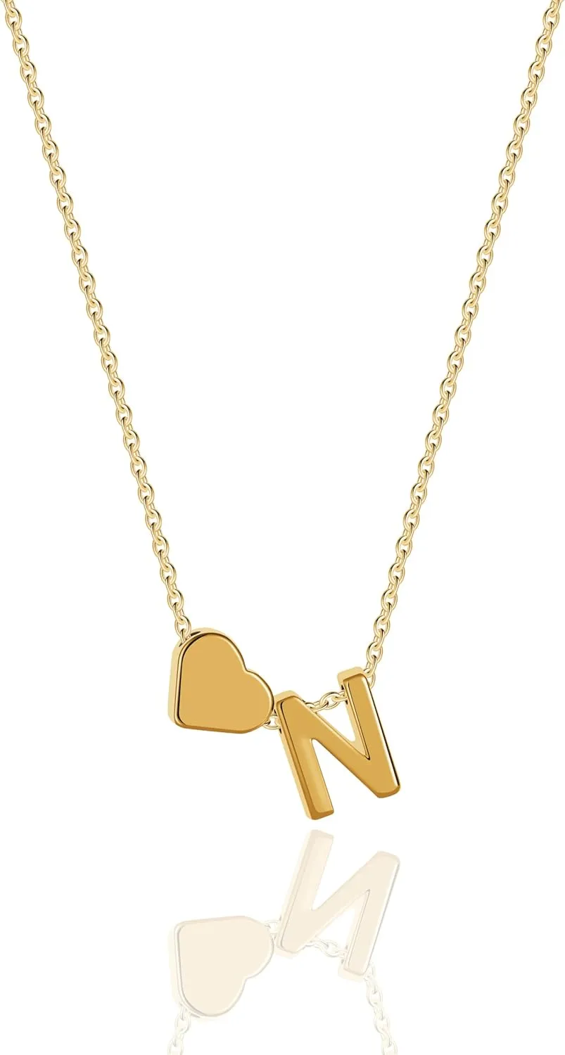 Gold Heart Initial Necklace for Women, 18K Real Gold Plated Heart Initial A-Z Necklace Dainty Heart Necklaces Tiny Gold Initial Necklaces Birthday Gifts for Women Jewelry
