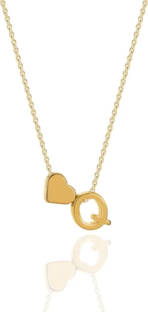 Gold Heart Initial Necklace for Women, 18K Real Gold Plated Heart Initial A-Z Necklace Dainty Heart Necklaces Tiny Gold Initial Necklaces Birthday Gifts for Women Jewelry