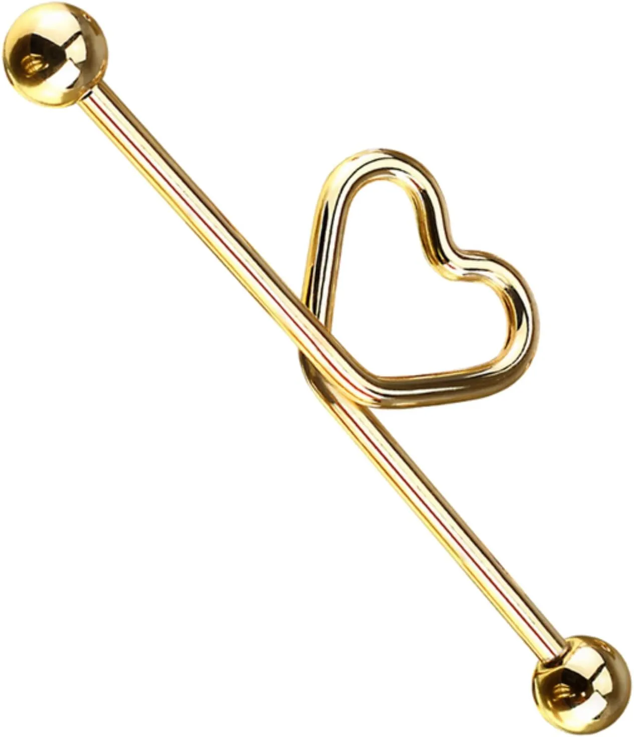 Gold Heart-Shaped Industrial Piercing  Daith, Scaffold, Cartilage Body Jewelry