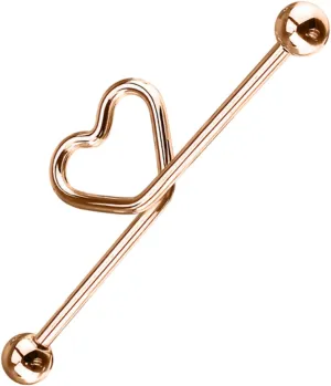 Gold Heart-Shaped Industrial Piercing  Daith, Scaffold, Cartilage Body Jewelry