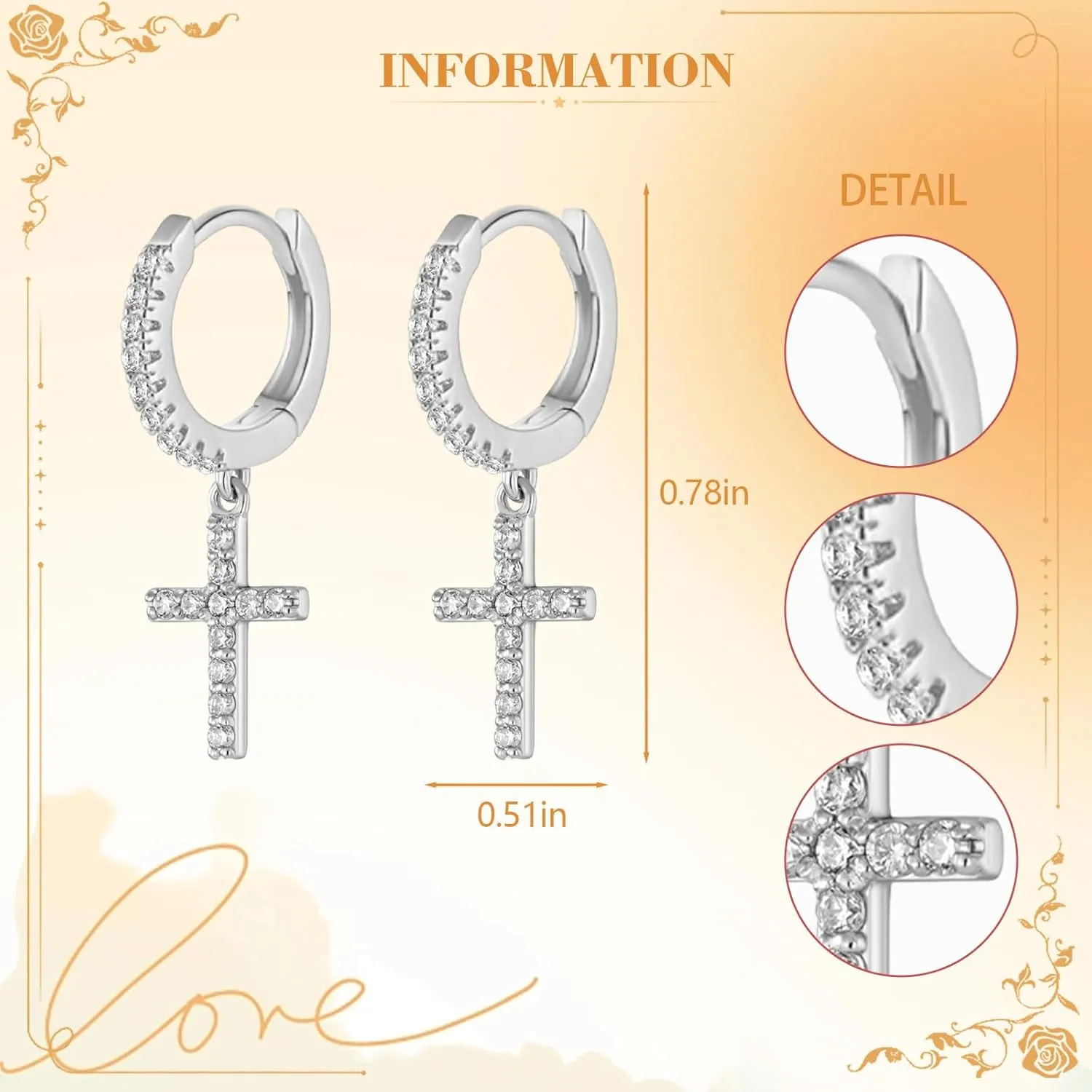 Gold Hoop Earrings for Women 14K Gold Plated Huggie Hoop Earring Diamond Cut Cubic Zirconia Cross Huggie Earrings Hypoallergenic Dangle Earrings Jewelry Gift for Girls and Ladies (Cross-Silver)