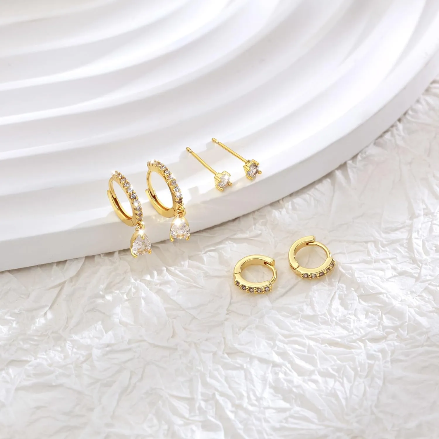 Gold Hoop Earrings for Women, 14K Gold Plated Hypoallergenic Cubic Zirconia Earrings Trendy Small Dainty Gold Hoops Earrings Set Jewelry Multiple Piercing Gifts for Women
