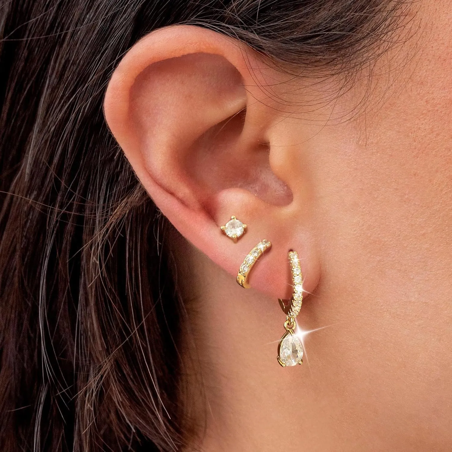 Gold Hoop Earrings for Women, 14K Gold Plated Hypoallergenic Cubic Zirconia Earrings Trendy Small Dainty Gold Hoops Earrings Set Jewelry Multiple Piercing Gifts for Women