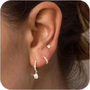 Gold Hoop Earrings for Women, 14K Gold Plated Hypoallergenic Cubic Zirconia Earrings Trendy Small Dainty Gold Hoops Earrings Set Jewelry Multiple Piercing Gifts for Women