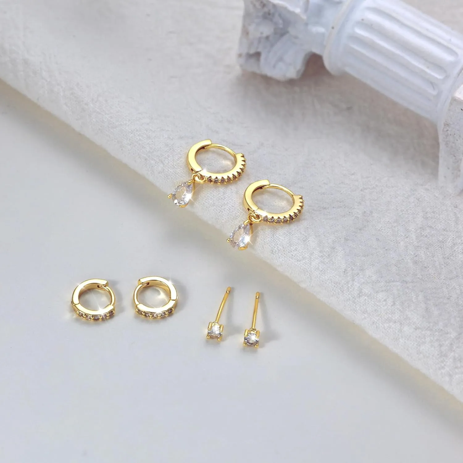 Gold Hoop Earrings for Women, 14K Gold Plated Hypoallergenic Cubic Zirconia Earrings Trendy Small Dainty Gold Hoops Earrings Set Jewelry Multiple Piercing Gifts for Women