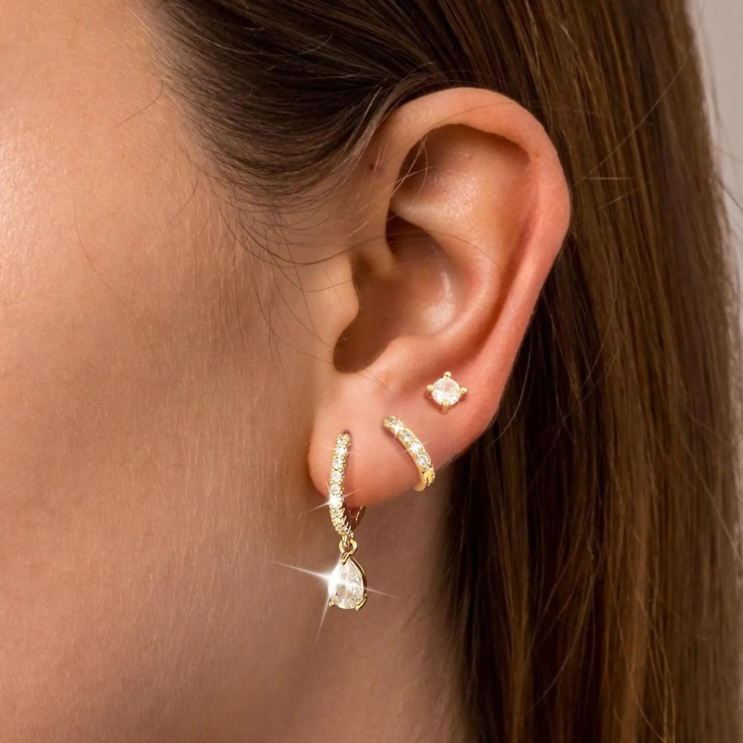 Gold Hoop Earrings for Women, 14K Gold Plated Hypoallergenic Cubic Zirconia Earrings Trendy Small Dainty Gold Hoops Earrings Set Jewelry Multiple Piercing Gifts for Women