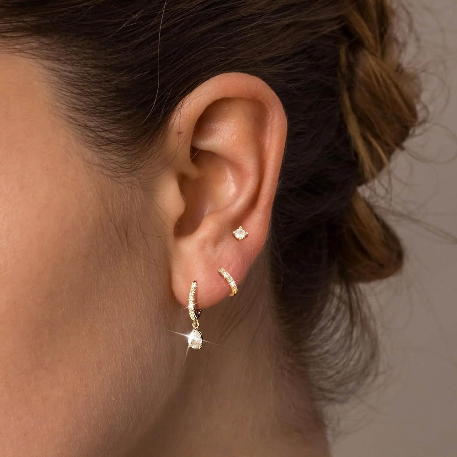 Gold Hoop Earrings for Women, 14K Gold Plated Hypoallergenic Cubic Zirconia Earrings Trendy Small Dainty Gold Hoops Earrings Set Jewelry Multiple Piercing Gifts for Women