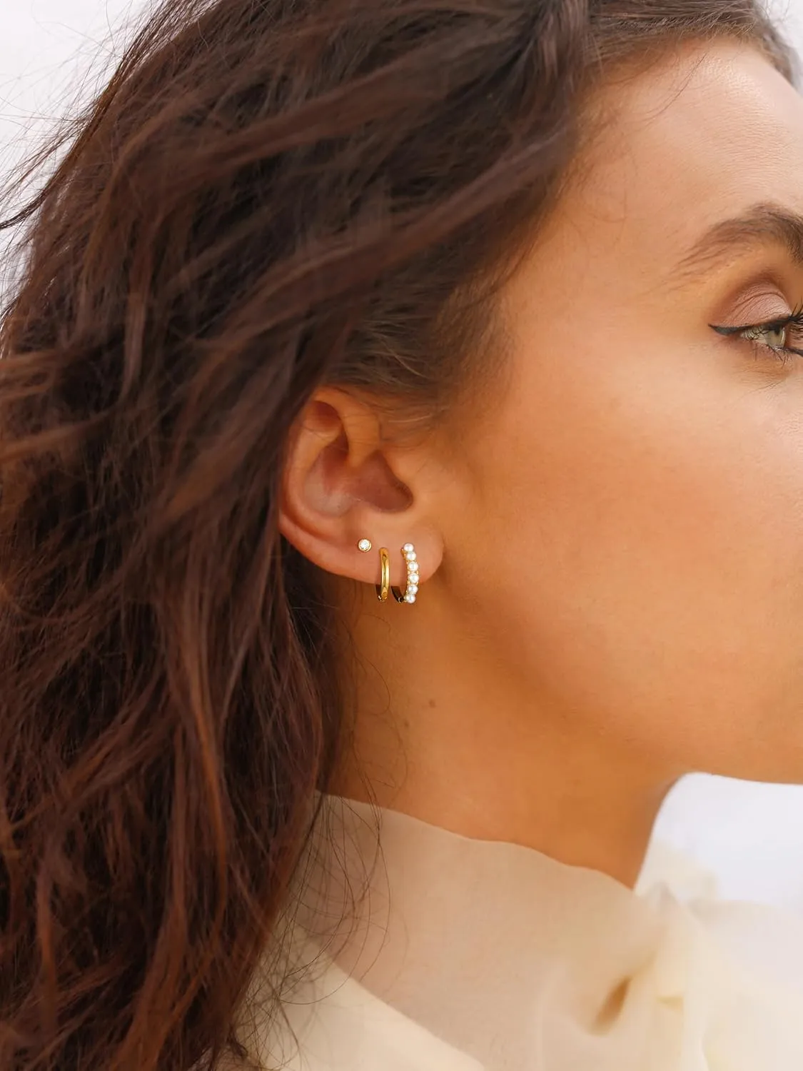 Gold Hoop Earrings for Women, Dainty 14k Gold Plated Drop Small Hoop Pearl Earrings Studs Set Trendy Dangle Cubic Zirconia Huggie Stacks Hypoallergenic Earrings Fashion Jewelry for Women