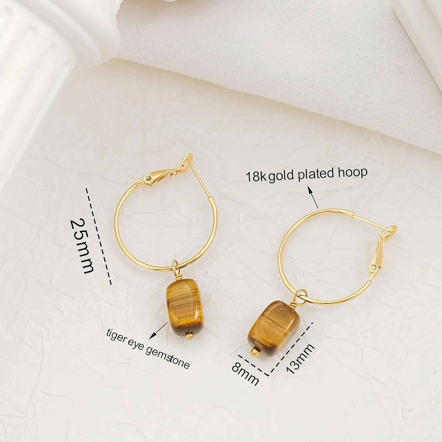 Gold Huggie Hoop Drop Dangle Earrings Turquoise Beads Gemstone Earrings Boho Handmade Lightweight Jewelry for Women