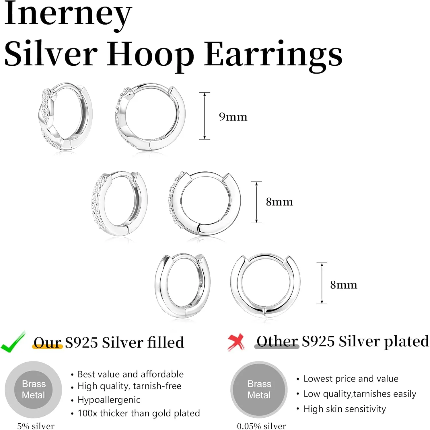 Gold Huggie Hoop Earrings Set for Women, Dainty Small Sterling Silver Earring for Multiple Piercing Hypoallergenic Jewelry, Trendy Twisted CZ Cartilage Earings for Women's Mother Gifts 3Pairs