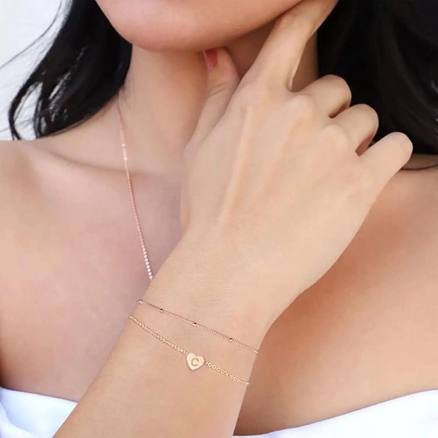 Gold Initial Bracelets for Women, 18K Gold Plated Letter A-Z Initial Bracelet Heart Bracelet Stacks Cute Monogram Bracelet Dainty Gold Bracelets for Women Jewelry Gifts for Women Teen Girls