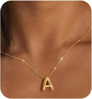 Gold Initial Necklaces for    Trendy Stuff Bubble Letter Pendant Necklace Gold Jewelry Birthday Gifts for Women Teen Her Mom Sister