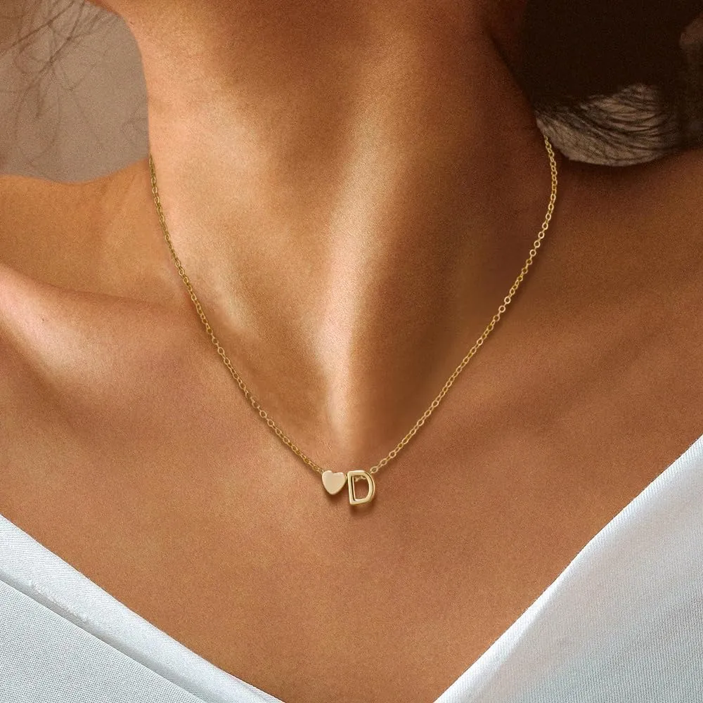 Gold Initial Necklaces for Women 14K Gold Plated Heart Charm Letter A-Z Pendant Dainty Necklace Trendy Heart Necklaces for Women Birthday Christmas Gifts Jewelry for Women