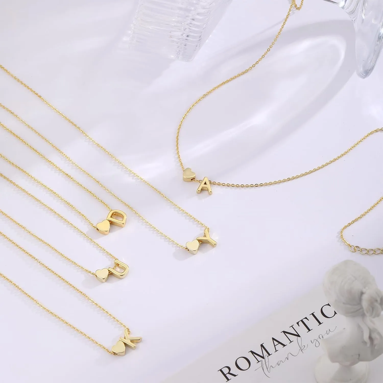Gold Initial Necklaces for Women 14K Gold Plated Heart Charm Letter A-Z Pendant Dainty Necklace Trendy Heart Necklaces for Women Birthday Christmas Gifts Jewelry for Women
