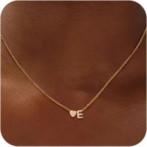 Gold Initial Necklaces for Women 14K Gold Plated Heart Charm Letter A-Z Pendant Dainty Necklace Trendy Heart Necklaces for Women Birthday Christmas Gifts Jewelry for Women
