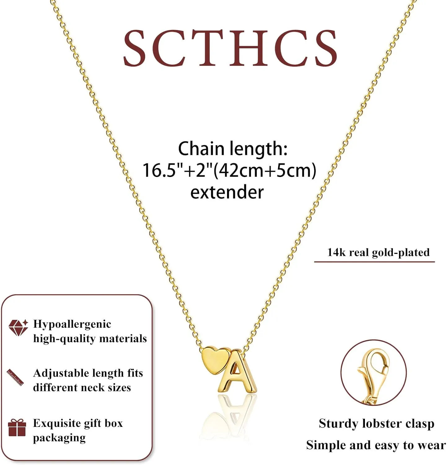 Gold Initial Necklaces for Women 14K Gold Plated Heart Charm Letter A-Z Pendant Dainty Necklace Trendy Heart Necklaces for Women Birthday Christmas Gifts Jewelry for Women