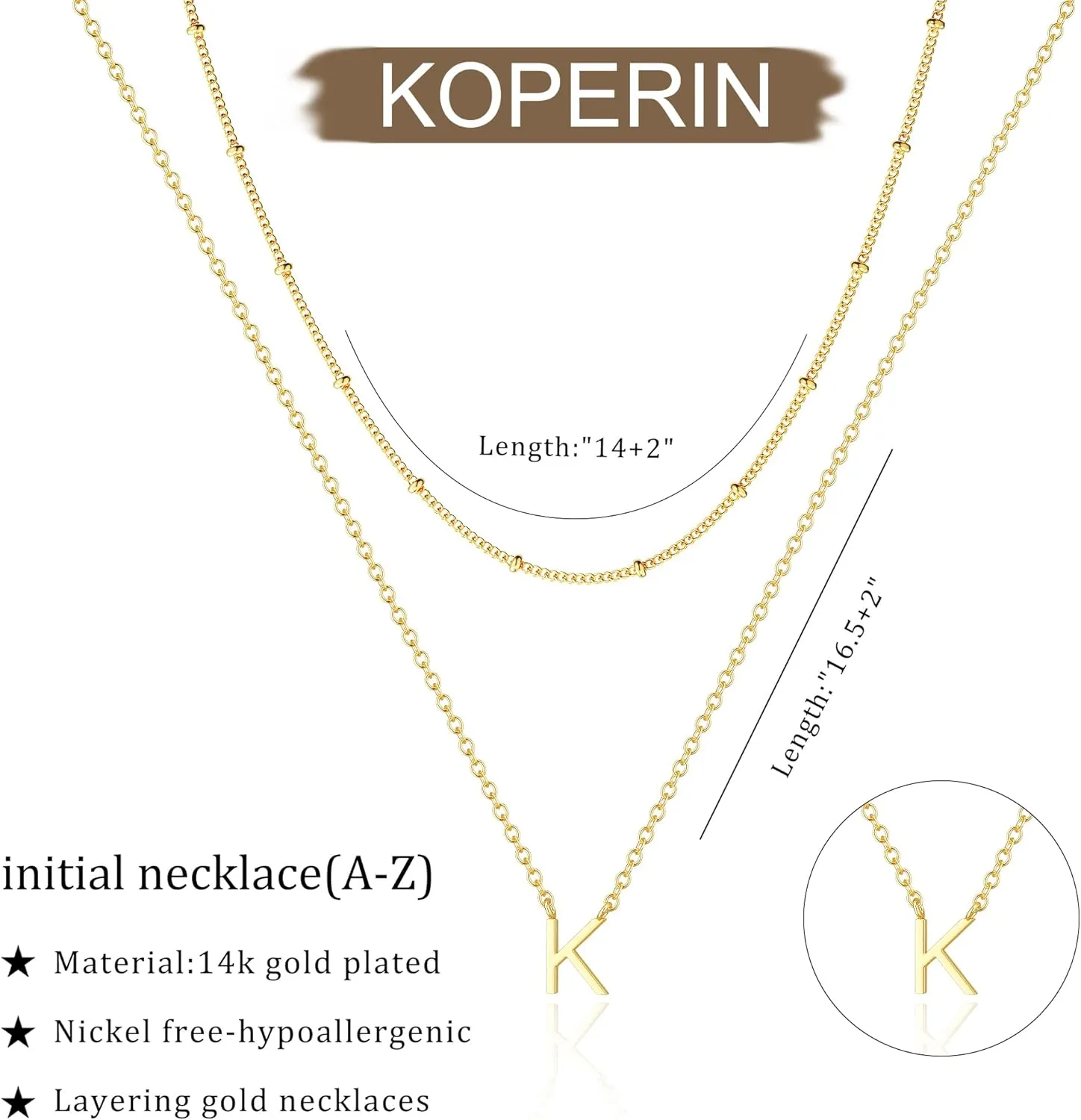 Gold Initial Necklaces for Women, Dainty 14K Gold Plated Layering Satellite Chain Necklace Personalized Cute A-Z Letter Name Pendant Necklace Gold Layered Necklaces for Women Jewelry Gift