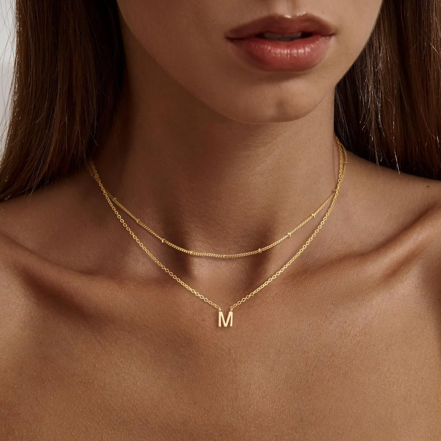 Gold Initial Necklaces for Women, Dainty 14K Gold Plated Layering Satellite Chain Necklace Personalized Cute A-Z Letter Name Pendant Necklace Gold Layered Necklaces for Women Jewelry Gift