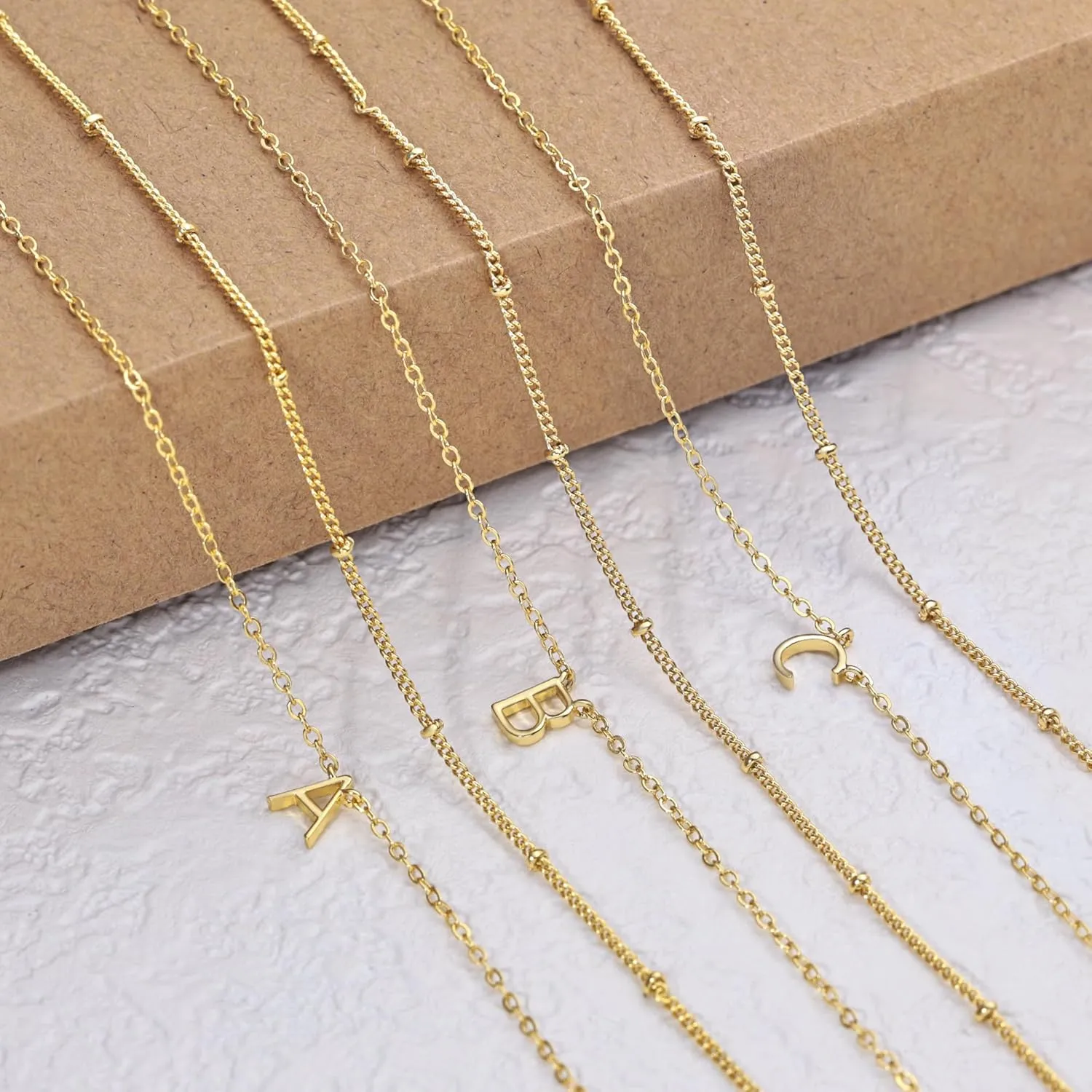 Gold Initial Necklaces for Women, Dainty 14K Gold Plated Layering Satellite Chain Necklace Personalized Cute A-Z Letter Name Pendant Necklace Gold Layered Necklaces for Women Jewelry Gift