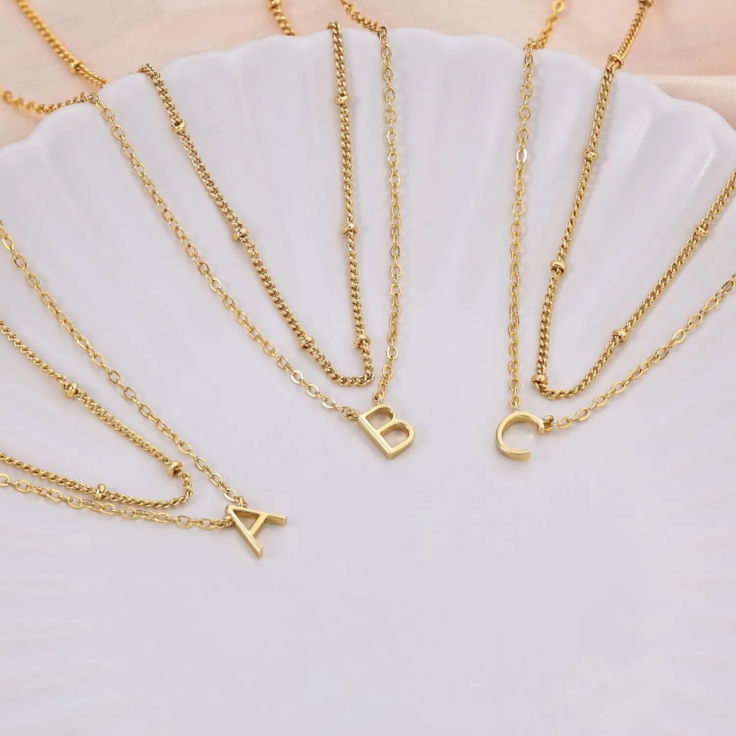 Gold Initial Necklaces for Women, Dainty 14K Gold Plated Layering Satellite Chain Necklace Personalized Cute A-Z Letter Name Pendant Necklace Gold Layered Necklaces for Women Jewelry Gift
