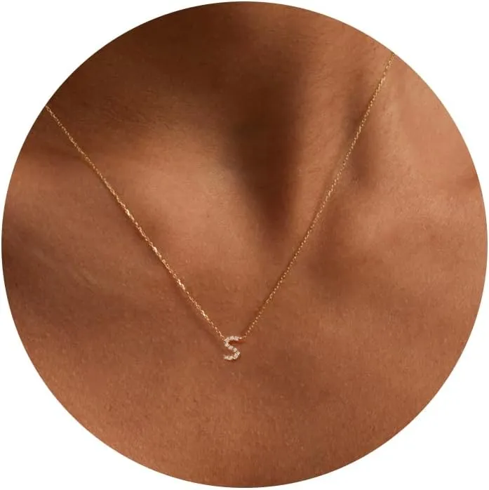 Gold Initial Necklaces for Women,Dainty Gold Letter Necklace 14k Gold Initial Necklace Simple Name Choker Necklace Cute Personalized Monogram Pendant Necklaces for Women Trendy Jewelry