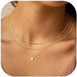 Gold Layered Necklace for Women, Dainty 14K Gold Plated CZ Diamond Pendant Necklace, Paperclip Satellite Cuban Lip Chain Choker Necklaces Jewelry Gift for Women Trendy