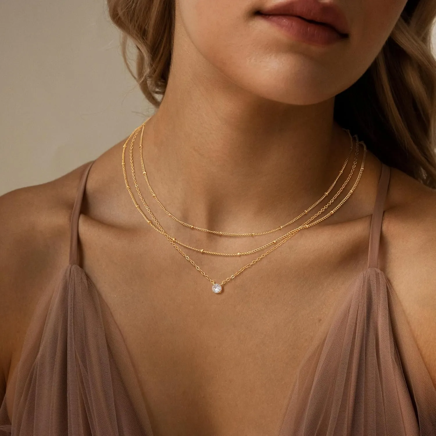 Gold Layered Necklace for Women, Dainty 14K Gold Plated CZ Diamond Pendant Necklace, Paperclip Satellite Cuban Lip Chain Choker Necklaces Jewelry Gift for Women Trendy