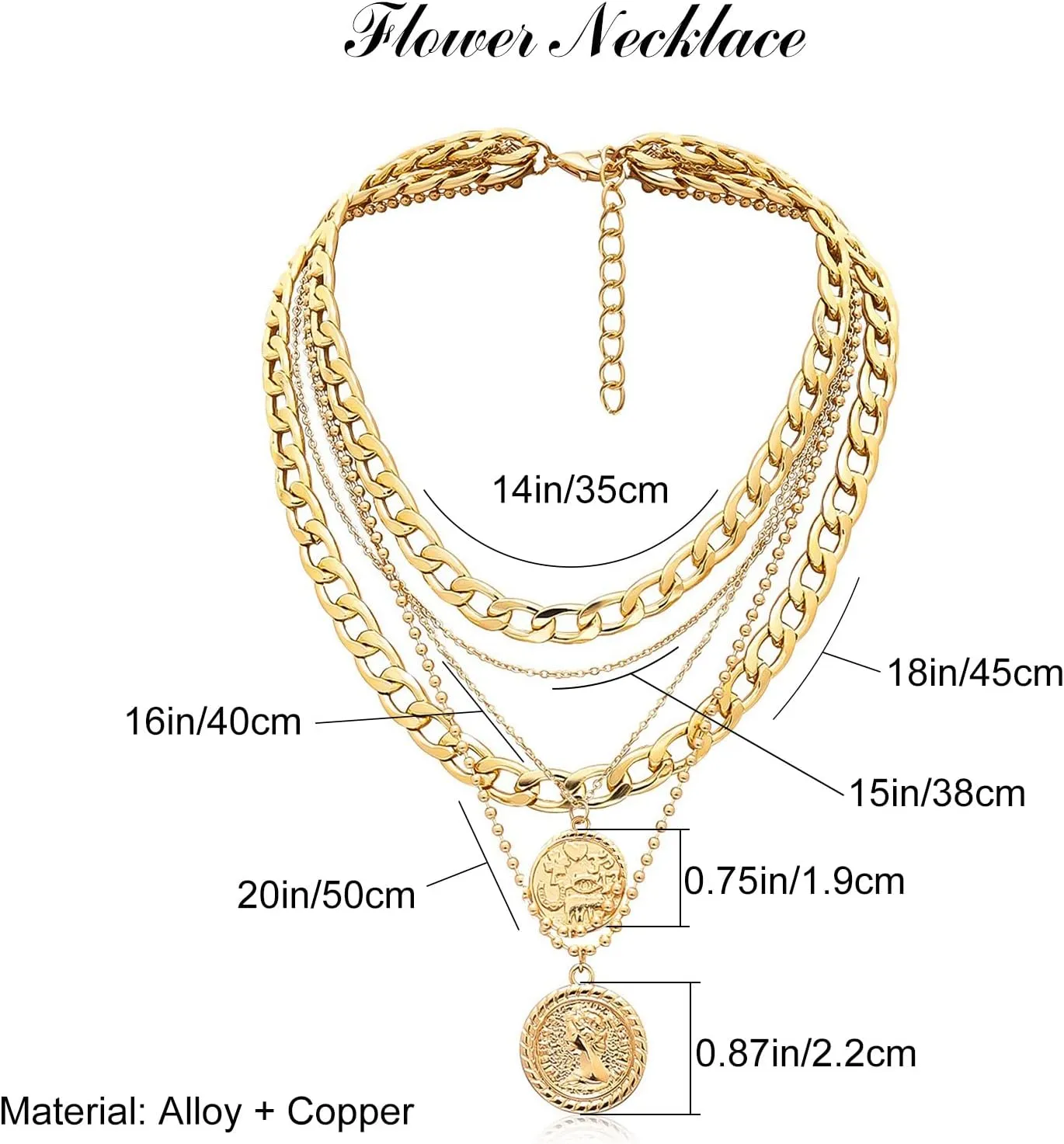 Gold Layered Necklaces for Women Chunky Choker Link Chain Trendy Retro Coin 14K Pendant Necklace Handmade Dainty Layering Poppy Lotus Rose Birth Flower Necklaces Gift