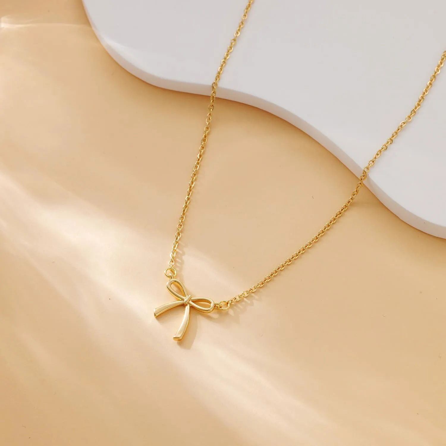 Gold Necklace for Women Dainty Bow Necklace 14K Gold Plated Cute Choker Necklace Small Bow Pendant Charm Necklaces Teen Gift Trendy Stuff Personalized Jewelry Gifts