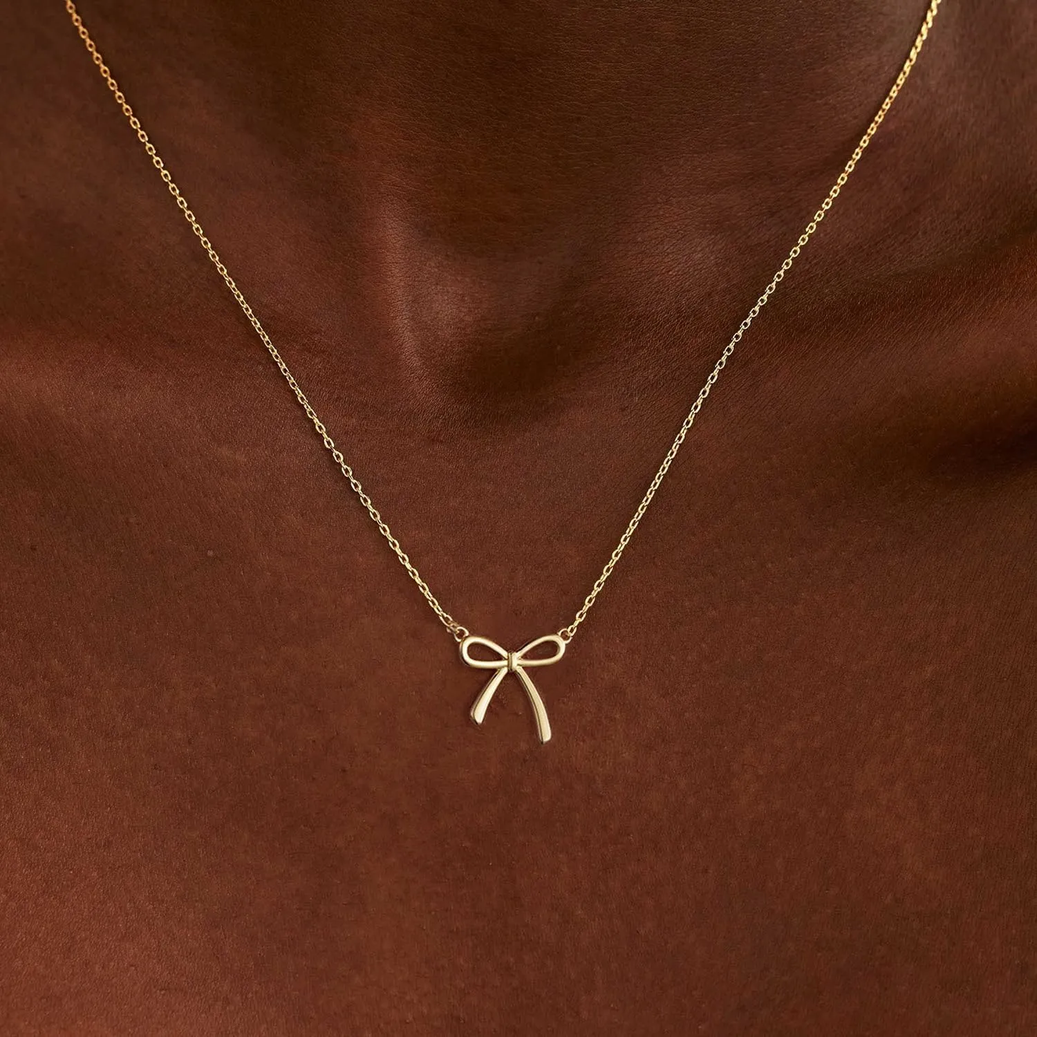 Gold Necklace for Women Dainty Bow Necklace 14K Gold Plated Cute Choker Necklace Small Bow Pendant Charm Necklaces Teen Gift Trendy Stuff Personalized Jewelry Gifts