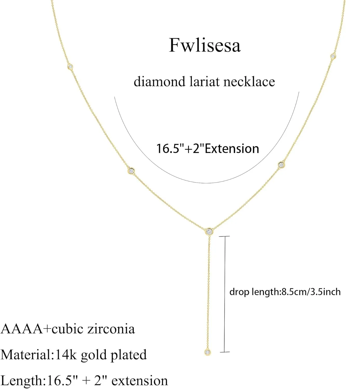 Gold Necklace for Women, Dainty Gold Long Necklaces 14k Gold Plated Prom Bar CZ Lariat Necklace Simple Choker Necklaces for Women Trendy Boho Fashion Costume Jewelry Womens