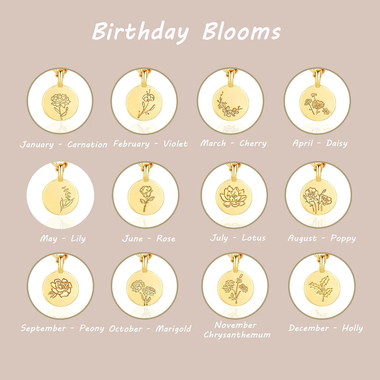 Gold Necklace for Women Layered Birth Flower Necklaces 18K Gold Plated Custom Birth Month Floral Necklaces Paperclip Chain Necklace Women Anniversary Birthday Gifts for Women