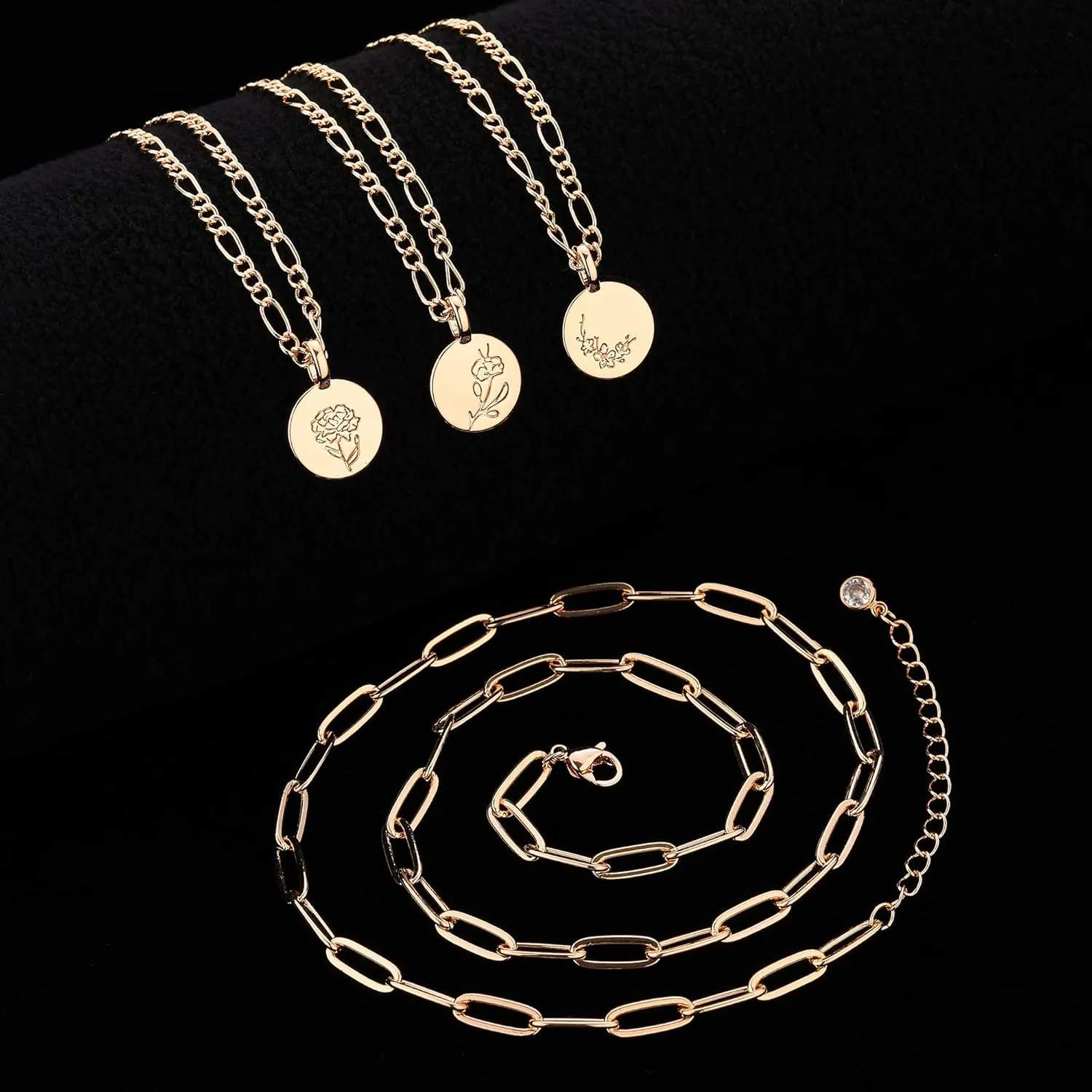 Gold Necklace for Women Layered Birth Flower Necklaces 18K Gold Plated Custom Birth Month Floral Necklaces Paperclip Chain Necklace Women Anniversary Birthday Gifts for Women