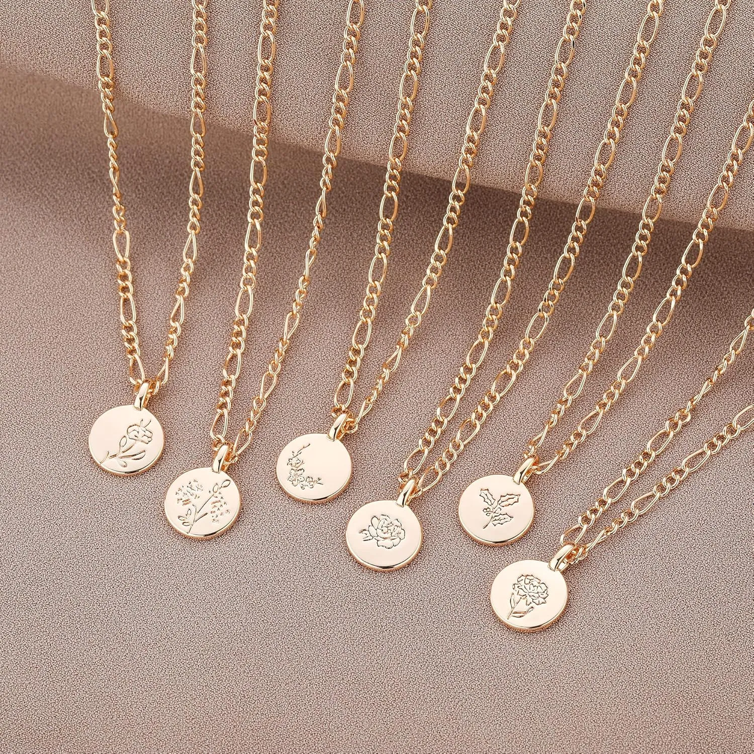 Gold Necklace for Women Layered Birth Flower Necklaces 18K Gold Plated Custom Birth Month Floral Necklaces Paperclip Chain Necklace Women Anniversary Birthday Gifts for Women